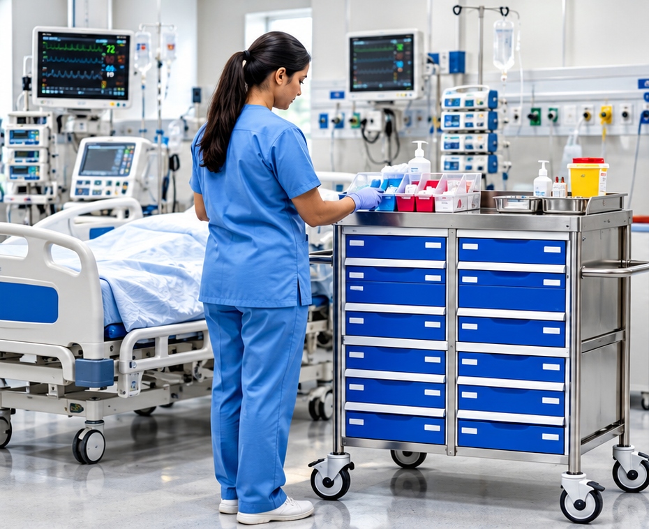 Medical Crash Cart in Active Hospital Ward